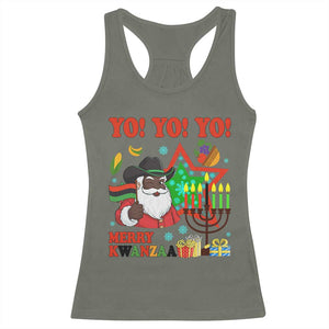 Merry Kwanzaa Black Santa Cowboy Racerback Tank Top African Heritage Celebration Gift TS12 Military Green Print Your Wear