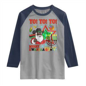 Merry Kwanzaa Black Santa Cowboy Raglan Shirt African Heritage Celebration Gift TS12 Sport Gray Navy Print Your Wear