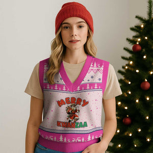 Merry Kwanzaa Cowboy Black Santa V-Neck Knit Sweater Vest African American Xmas Gift TS12 Hot Pink Print Your Wear