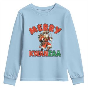 Merry Kwanzaa Cowboy Black Santa Youth Sweatshirt African American Christmas Gift TS12 Light Blue Print Your Wear