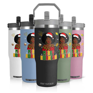 Merry Kwanzaa African American Girl Santa Hat Flip Straw Tumbler Christmas Gift TS12 Print Your Wear