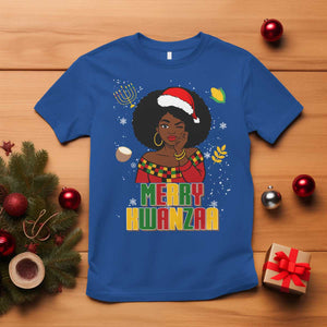 Merry Kwanzaa African American Girl Santa Hat T Shirt Christmas Gift TS12 Royal Blue Print Your Wear