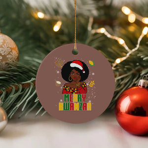 Merry Kwanzaa African American Girl Santa Hat Ceramic Ornament Christmas Gift TS12 1pc Mocha Print Your Wear