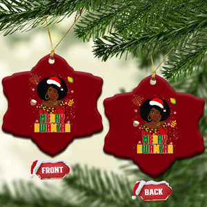 Merry Kwanzaa African American Girl Santa Hat Ceramic Ornament Christmas Gift TS12 Print Your Wear