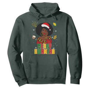 Merry Kwanzaa African American Girl Santa Hat Hoodie Christmas Gift TS12 Dark Forest Green Print Your Wear