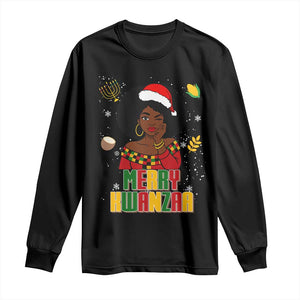 Merry Kwanzaa African American Girl Santa Hat Long Sleeve Shirt Christmas Gift TS12 Black Print Your Wear
