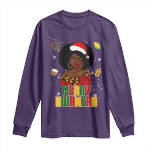 Merry Kwanzaa African American Girl Santa Hat Long Sleeve Shirt Christmas Gift TS12 Purple Print Your Wear