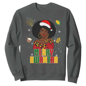 Merry Kwanzaa African American Girl Santa Hat Sweatshirt Christmas Gift TS12 Dark Heather Print Your Wear