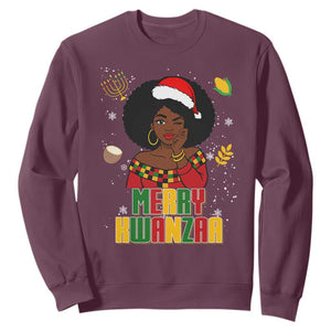 Merry Kwanzaa African American Girl Santa Hat Sweatshirt Christmas Gift TS12 Maroon Print Your Wear