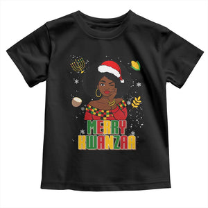 Merry Kwanzaa African American Girl Santa Hat Toddler T Shirt Christmas Gift TS12 Black Print Your Wear