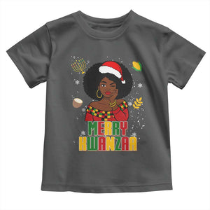 Merry Kwanzaa African American Girl Santa Hat Toddler T Shirt Christmas Gift TS12 Dark Heather Print Your Wear