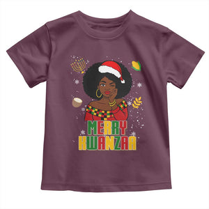 Merry Kwanzaa African American Girl Santa Hat Toddler T Shirt Christmas Gift TS12 Maroon Print Your Wear