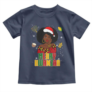 Merry Kwanzaa African American Girl Santa Hat Toddler T Shirt Christmas Gift TS12 Navy Print Your Wear