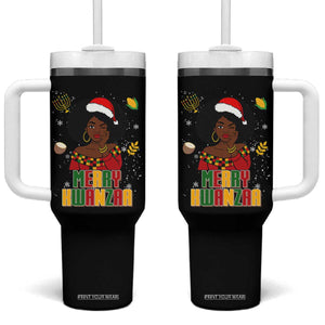 Merry Kwanzaa African American Girl Santa Hat Tumbler With Handle Christmas Gift TS12 One Size: 40 oz Black Print Your Wear