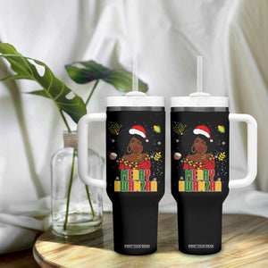 Merry Kwanzaa African American Girl Santa Hat Tumbler With Handle Christmas Gift TS12 Print Your Wear