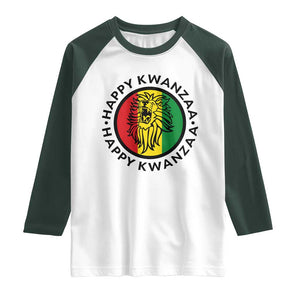 Happy Kwanzaa King Lion Of Africa Heritage Gift Raglan Shirt TS12 White Dark Forest Green Print Your Wear