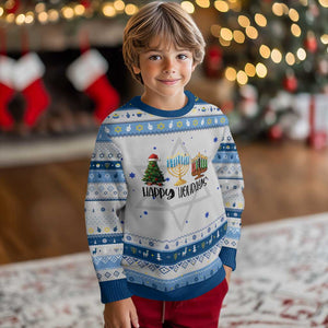 Funny Christmahanakwanzika Celebration Gift Hanukkah Ugly Sweater Happy Holidays TS12 Gray Blue Print Your Wear