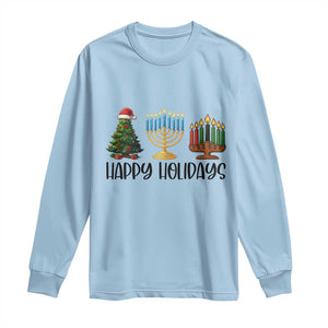 Christmas Hanukkah Kwanzaa Celebration Gift Long Sleeve Shirt Happy Holidays TS12 Light Blue Print Your Wear
