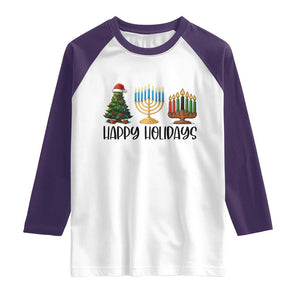 Christmas Hanukkah Kwanzaa Celebration Gift Raglan Shirt Happy Holidays TS12 White Purple Print Your Wear