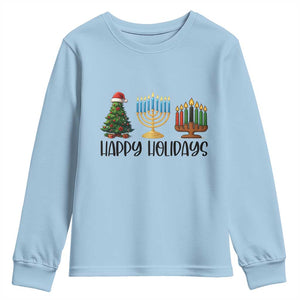 Christmas Hanukkah Kwanzaa Celebration Gift Youth Sweatshirt Happy Holidays TS12 Light Blue Print Your Wear