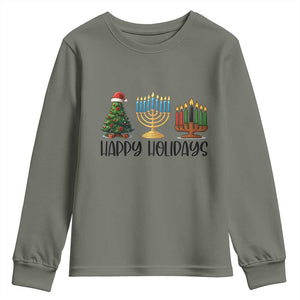 Christmas Hanukkah Kwanzaa Celebration Gift Youth Sweatshirt Happy Holidays TS12 Military Green Print Your Wear