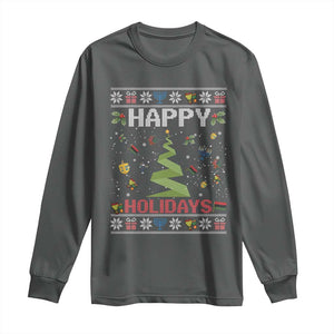 Happy Holidays For All Christmas Hanukkah Kwanzaa Gift Long Sleeve Shirt TS12 Dark Heather Print Your Wear