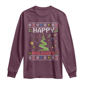 Happy Holidays For All Christmas Hanukkah Kwanzaa Gift Long Sleeve Shirt TS12 Maroon Print Your Wear