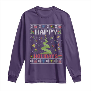 Happy Holidays For All Christmas Hanukkah Kwanzaa Gift Long Sleeve Shirt TS12 Purple Print Your Wear