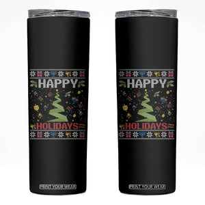 Happy Holidays For All Christmas Hanukkah Kwanzaa Gift Skinny Tumbler TS12 Black Print Your Wear