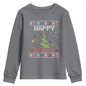 Happy Holidays For All Christmas Hanukkah Kwanzaa Gift Youth Sweatshirt TS12 Charcoal Print Your Wear
