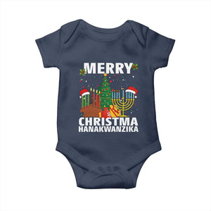 Merry Christmahanakwanzika Baby Onesie Christmas Hanukkah Kwanzaa Celebration Gift TS12 Navy Print Your Wear