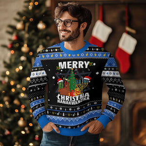 Merry Christmahanakwanzika Hanukkah Ugly Sweater Christmas Chanukkah Kwanzaa Celebration Gift TS12 Black Blue Print Your Wear