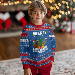 Merry Christmahanakwanzika Hanukkah Ugly Sweater Christmas Chanukkah Kwanzaa Celebration Gift TS12 Blue Red Print Your Wear