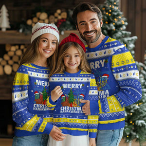 Merry Christmahanakwanzika Hanukkah Ugly Sweater Christmas Chanukkah Kwanzaa Celebration Gift TS12 Royal Blue Gold Print Your Wear