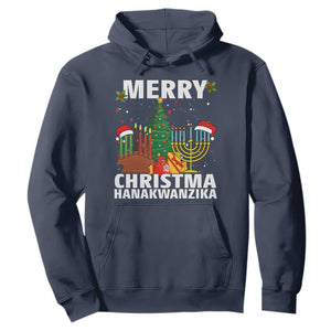 Merry Christmahanakwanzika Hoodie Christmas Hanukkah Kwanzaa Celebration Gift TS12 Navy Print Your Wear