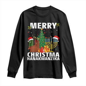 Merry Christmahanakwanzika Long Sleeve Shirt Christmas Hanukkah Kwanzaa Celebration Gift TS12 Black Print Your Wear