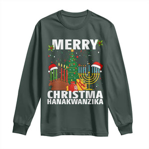Merry Christmahanakwanzika Long Sleeve Shirt Christmas Hanukkah Kwanzaa Celebration Gift TS12 Dark Forest Green Print Your Wear