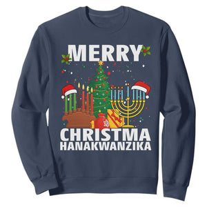 Merry Christmahanakwanzika Sweatshirt Christmas Hanukkah Kwanzaa Celebration Gift TS12 Navy Print Your Wear
