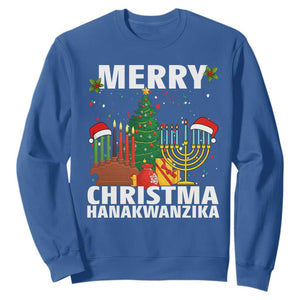 Merry Christmahanakwanzika Sweatshirt Christmas Hanukkah Kwanzaa Celebration Gift TS12 Royal Blue Print Your Wear