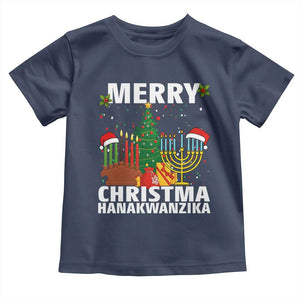 Merry Christmahanakwanzika Toddler T Shirt Christmas Hanukkah Kwanzaa Celebration Gift TS12 Navy Print Your Wear