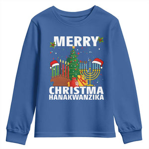 Merry Christmahanakwanzika Youth Sweatshirt Christmas Hanukkah Kwanzaa Celebration Gift TS12 Royal Blue Print Your Wear
