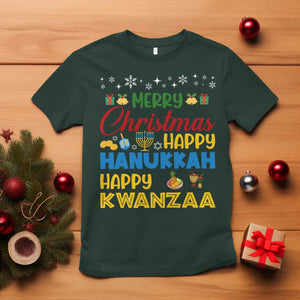 Celebrate All Holidays Merry Christmas Hanukkah Kwanzaa Gift T Shirt TS12 Dark Forest Green Print Your Wear