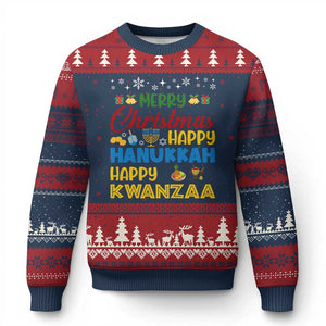 Celebrate All Holidays Merry Xmas Hanukkah Kwanzaa Gift Ugly Christmas Sweater TS12 Navy Red Print Your Wear