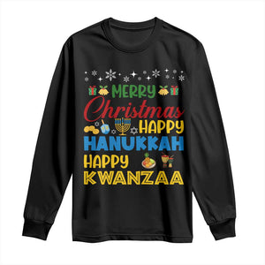 Celebrate All Holidays Merry Christmas Hanukkah Kwanzaa Gift Long Sleeve Shirt TS12 Black Print Your Wear