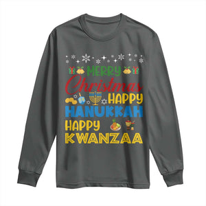 Celebrate All Holidays Merry Christmas Hanukkah Kwanzaa Gift Long Sleeve Shirt TS12 Dark Heather Print Your Wear
