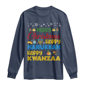 Celebrate All Holidays Merry Christmas Hanukkah Kwanzaa Gift Long Sleeve Shirt TS12 Navy Print Your Wear