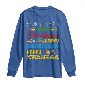 Celebrate All Holidays Merry Christmas Hanukkah Kwanzaa Gift Long Sleeve Shirt TS12 Royal Blue Print Your Wear
