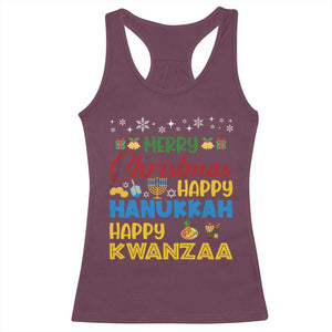 Celebrate All Holidays Merry Christmas Hanukkah Kwanzaa Gift Racerback Tank Top TS12 Maroon Print Your Wear