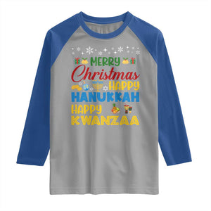 Celebrate All Holidays Merry Christmas Hanukkah Kwanzaa Gift Raglan Shirt TS12 Sport Gray Royal Print Your Wear
