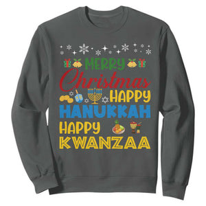 Celebrate All Holidays Merry Christmas Hanukkah Kwanzaa Gift Sweatshirt TS12 Dark Heather Print Your Wear